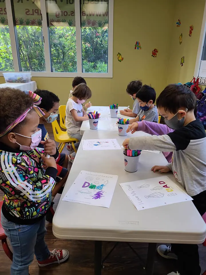 APLS children making Father's Day cards